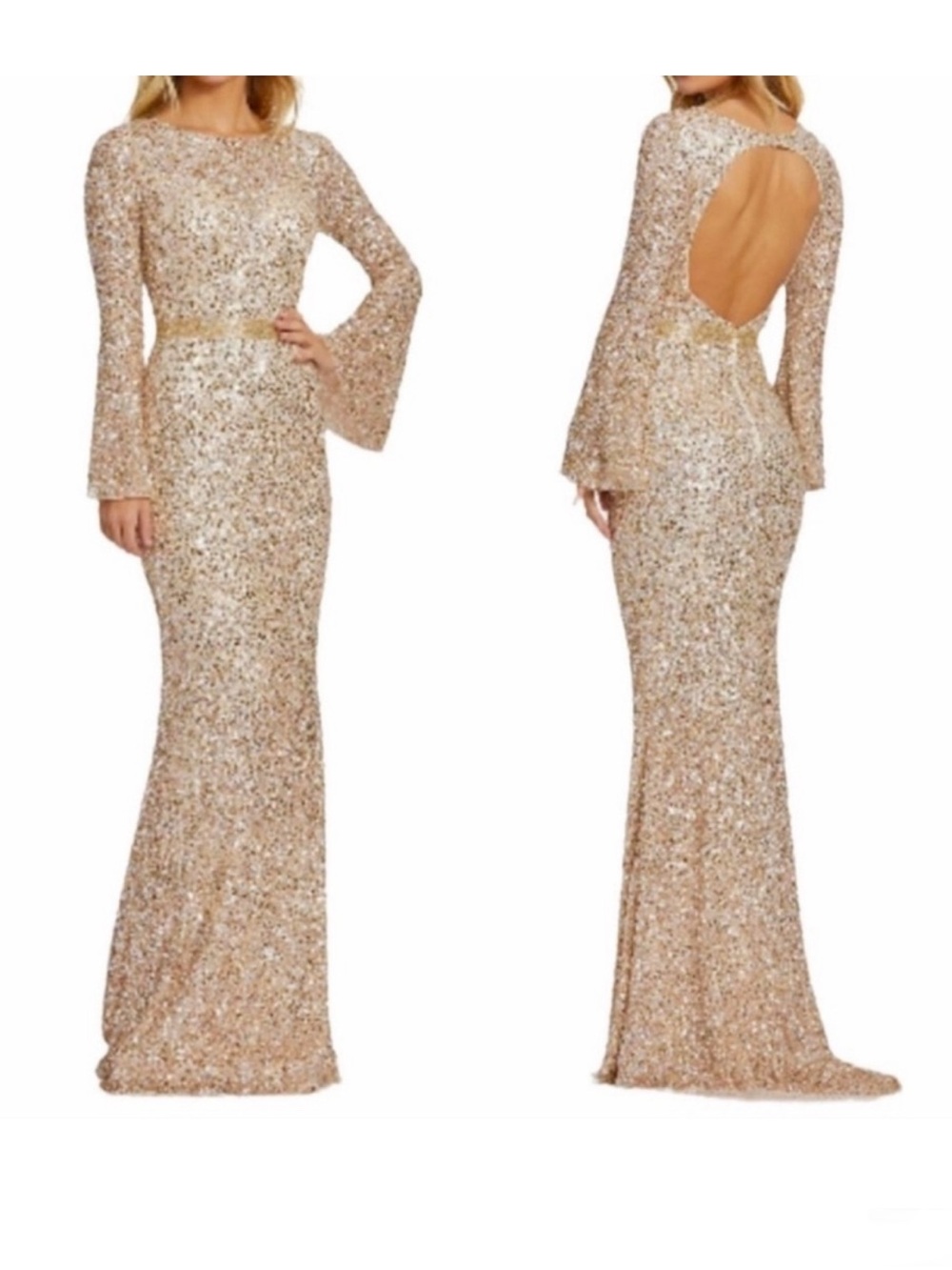 MAC DUGGAL Long Sleeve Sequin Column Gown NEW Gold Size 6